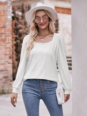 Eyelet Square Neck Puff Sleeve Blouse - Flyclothing LLC