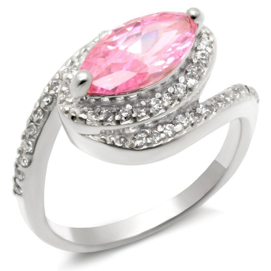 Alamode High-Polished 925 Sterling Silver Ring with AAA Grade CZ in Rose - Flyclothing LLC