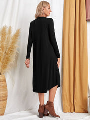 Pocketed Round Neck Long Sleeve Tee Dress - Flyclothing LLC