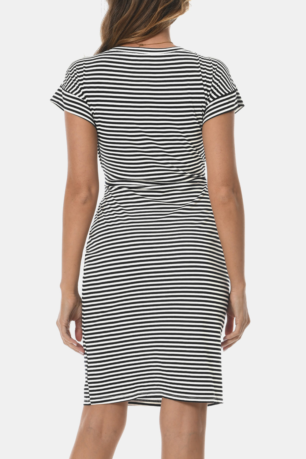 Tie Front Round Neck Short Sleeve Dress - Flyclothing LLC