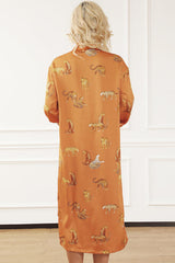 Animal Pattern Long Sleeve Slit Shirt Dress - Flyclothing LLC