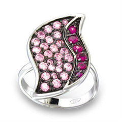 Alamode Rhodium + Ruthenium 925 Sterling Silver Ring with AAA Grade CZ in Multi Color - Flyclothing LLC