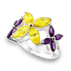 Alamode High-Polished 925 Sterling Silver Ring with AAA Grade CZ in Multi Color - Flyclothing LLC