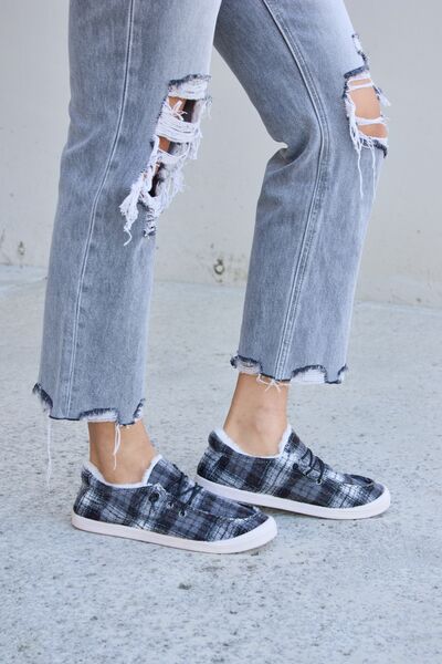 Forever Link Plaid Plush Flat Sneakers - Flyclothing LLC