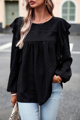 Ruffle Trim Balloon Sleeve Blouse - Flyclothing LLC