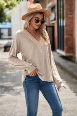 Contrast Trim V-Neck Dropped Shoulder Top - Trendsi