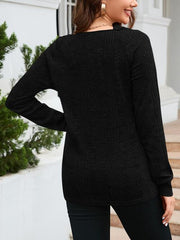 Texture Round Neck Long Sleeve Knit Top - Flyclothing LLC