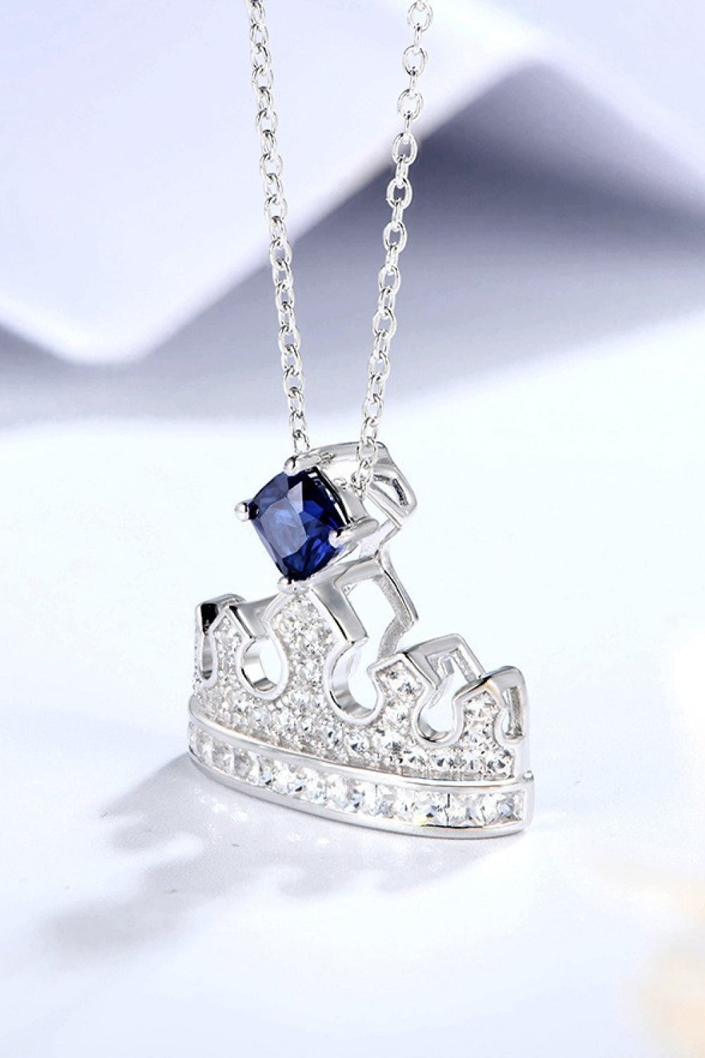 Zircon Lab-Grown Sapphire Crown Shape Pendant Necklace - Flyclothing LLC