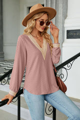 V-Neck Long Sleeve Blouse - Flyclothing LLC