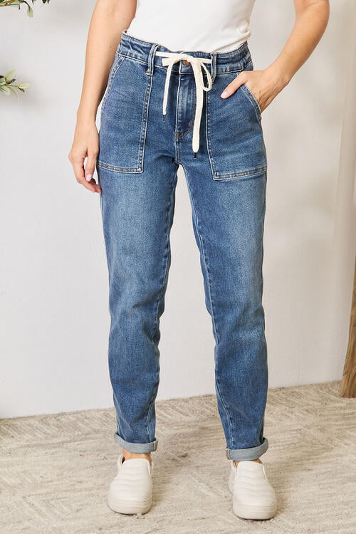 Judy Blue Full Size High Waist Drawstring Denim Jeans - Flyclothing LLC