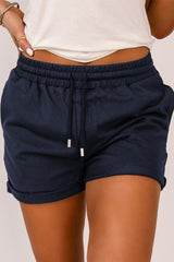 Drawstring Waist Cuffed Shorts - Flyclothing LLC