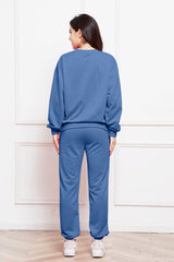 Round Neck Long Sleeve Sweatshirt and Pants Set - Flyclothing LLC