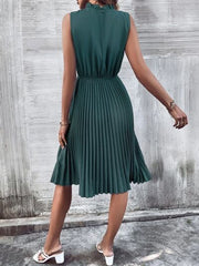 Pleated Frill Mock Neck Sleeveless Dress - Flyclothing LLC