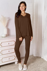 Basic Bae Full Size V-Neck Soft Rayon Long Sleeve Top and Pants Lounge Set - Flyclothing LLC