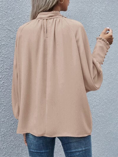 Tie Neck Lantern Sleeve Blouse - Trendsi