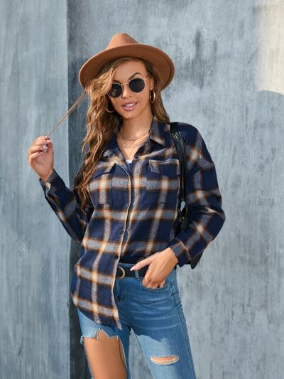 Plaid Button Up Pocketed Shirt - Flyclothing LLC