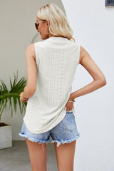 Notched Neck Curved Hem Eyelet Tank - Flyclothing LLC