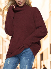 Turtleneck Drop Shoulder Long Sleeve Sweater - Flyclothing LLC