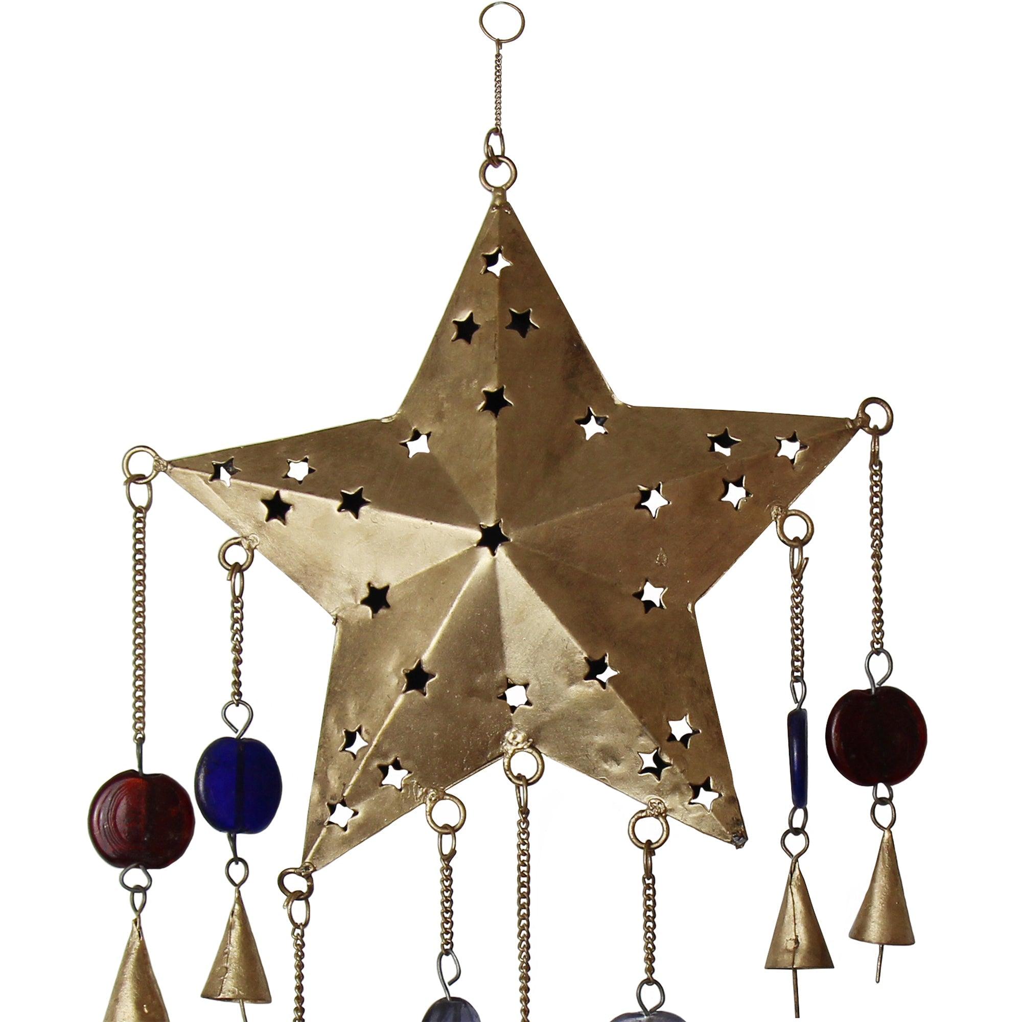 Handcrafted Ornate Star Chime, Recycled Iron and Glass Beads - Flyclothing LLC