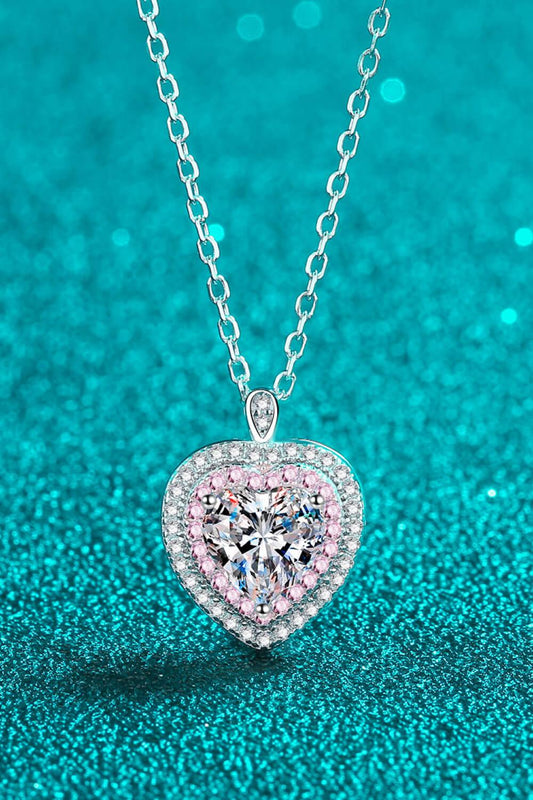 925 Sterling Silver 1 Carat Moissanite Heart Pendant Necklace - Flyclothing LLC