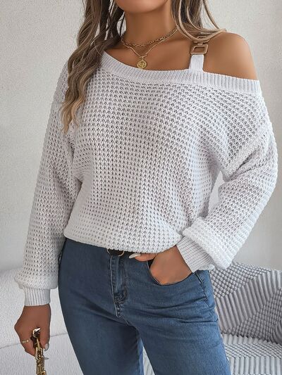 Asymmetrical Neck Long Sleeve Sweater - Flyclothing LLC