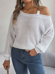 Asymmetrical Neck Long Sleeve Sweater - Flyclothing LLC