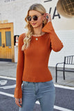 Flounce Sleeve Round Neck Rib-Knit Top - Flyclothing LLC