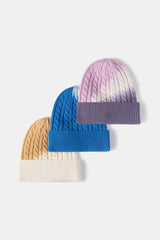 Contrast Tie-Dye Cable-Knit Cuffed Beanie - Flyclothing LLC