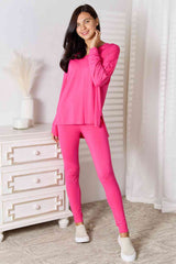 Basic Bae Full Size V-Neck Soft Rayon Long Sleeve Top and Pants Lounge Set - Flyclothing LLC