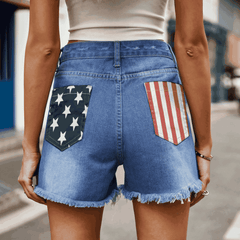 US Flag Distressed Denim Shorts - Flyclothing LLC