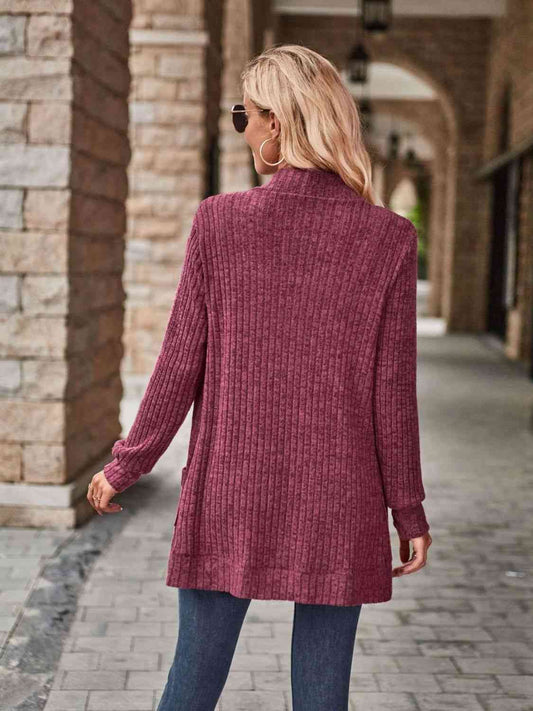 Open Front Cardigan with Pockets - Flyclothing LLC