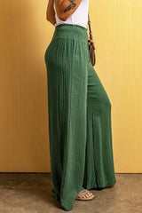 Smocked Waist Texture Wide Leg Pants - Flyclothing LLC