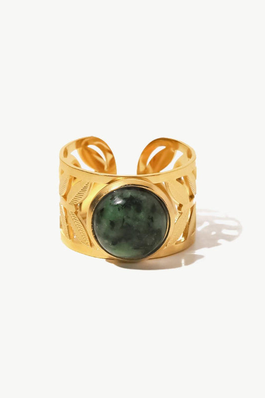 18k Gold Plated Malachite Leaf Ring - Trendsi