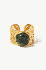 18k Gold Plated Malachite Leaf Ring - Trendsi