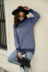 Heathered Slit High-Low Long Sleeve Top - Trendsi