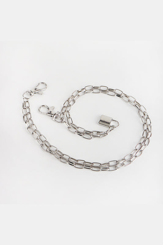 Double Layered Iron Chain Belt with Lock Charm - Flyclothing LLC