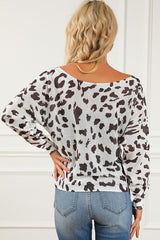 Leopard Boat Neck Long Sleeve Sweater - Flyclothing LLC