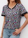 Leopard Round Neck Short Sleeve Tee Shirt - Trendsi