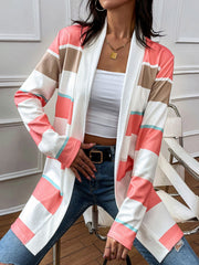 Striped Open Front Longline Cardigan - Flyclothing LLC