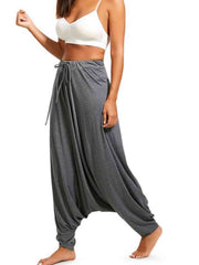 Tied Mid Waist Long Harem Pants - Flyclothing LLC