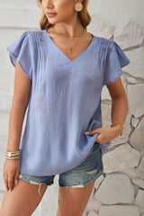 V-Neck Flutter Sleeve T-Shirt - Flyclothing LLC