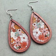 Floral Wood Teardrop Earrings - Flyclothing LLC