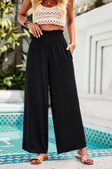 Smocked Wide Leg Pants with Pockets - Flyclothing LLC