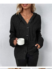 Drawstring Button Up Hooded Cardigan - Trendsi