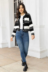 Striped Button Up Long Sleeve Cardigan - Flyclothing LLC