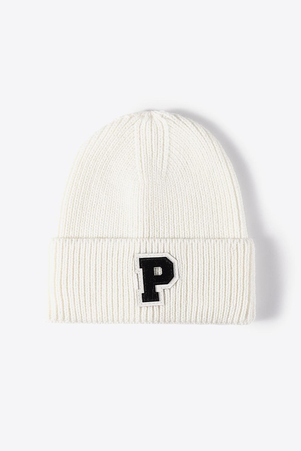 Letter Patch Cuffed Knit Beanie - Flyclothing LLC