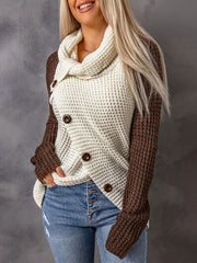 Contrast Decorative Button Turtleneck Sweater - Flyclothing LLC