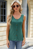 Decorative Button Round Neck Tank - Flyclothing LLC