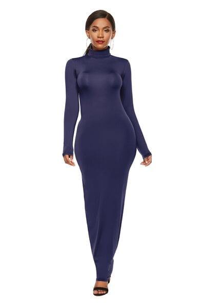 Mock Neck Long Sleeve Maxi Slim Dress - Flyclothing LLC