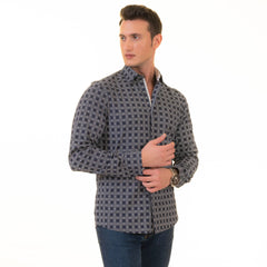 Gravity Homme Men's Long Sleeve Button Down / Shagreen Noir C14 - Flyclothing LLC